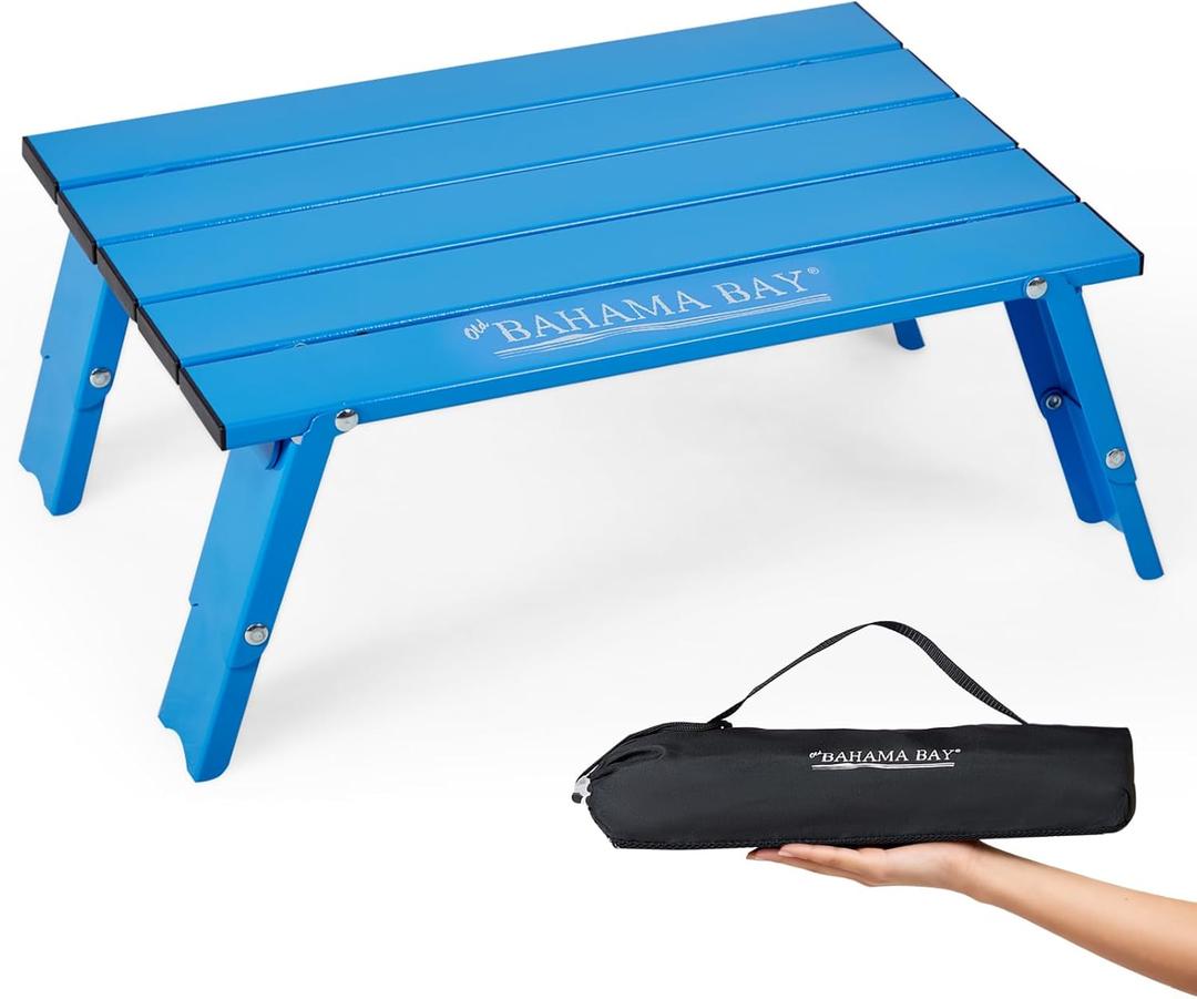 Old Bahama Bay Ultralight Aluminum Mini Table, 66lbs/30kg Weight Capacity, Foldable Small Beach Table with Retractable Legs, Suitable for Picnic Camping Outdoor Hiking