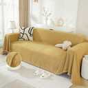 DREAMINGO Modern Minimalism Couch Cover Pets Loveseat Protector Mustard Yellow Chenille Sofa Covers for Sectional 3 Seat Couch Boho Herringbone Furniture Cover Throw Sofa Slipcover, 71"x118"