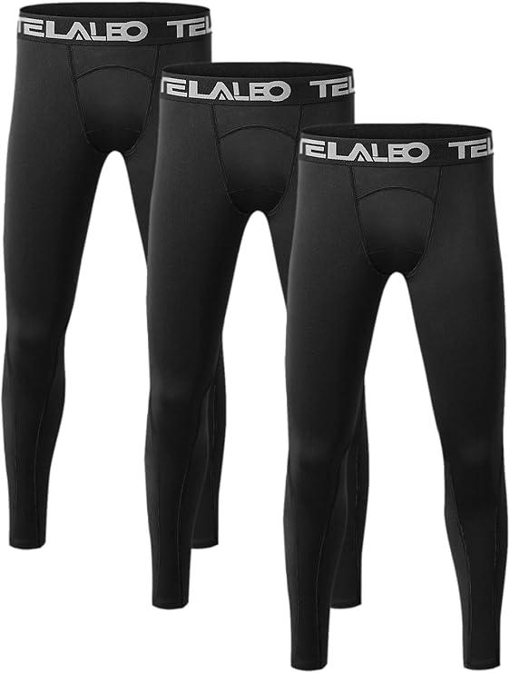 TELALEO 3 Pack Men's Compression Pants Leggings Sports Tights Performance Athletic Baselayer Workout Running (M, Black)