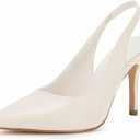 Trish Lucia Womens Slingback Pointed Toe Stiletto Pumps Slip-on High Heels Office Lady Sandals Party Prom Dress Shoes (8.5, Cream)
