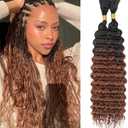 Leeven Braiding Hair for Boho Braids 18 Inch 2 Bundles Black to Brown Deep Water Wave Bulk No Weft Long Wet and Wavy Braiding Hair Curly Synthetic Hair Extensions for Women #1B/30