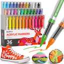 Nicpro 36 Colors Acrylic Paint Markers Brush Tip, Water-Based No-Bleed Paint Markers with Automatic Ink Control, Waterproof Acrylic Paint Pens for DIY Art & Crafts - Rock, Wood, Glass, Ceramic, Fabric