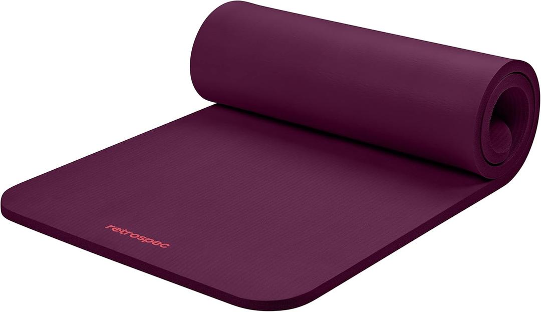 Retrospec Solana Yoga Mat 1" Thick w/Nylon Strap for Men & Women - Non Slip Exercise Mat for Home Yoga, Pilates, Stretching, Floor & Fitness Workouts (Boysenberry)