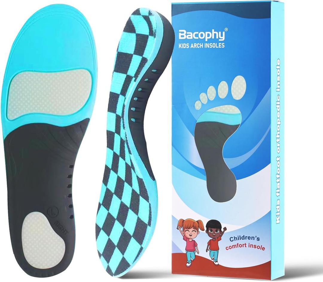 Bacophy Kids Arch Support Insoles Children Orthotic Inserts for Plantar Fasciitis, Flat Feet, Heel Pain Relief, Premium Pu, TPU, Gel Shock Absorption Deep Heel Cup Cushioning Inner Sole (3.5-5.5 M Little Kid, Multicolor)