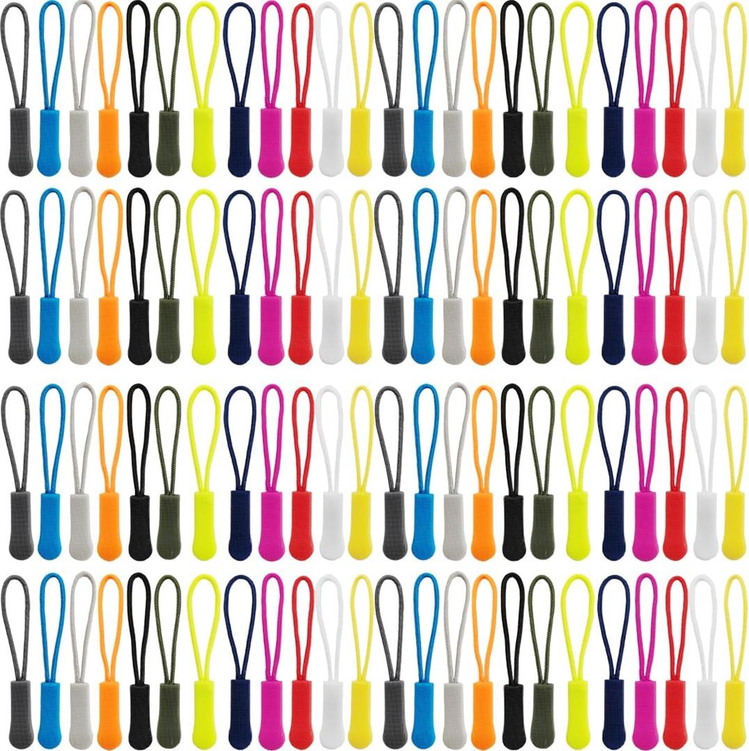 TIHOOD 132PCS Zipper Pulls - Nylon Cord Zipper Tag Replacement for Clothes, Backpacks, Travel Case, Handbag, Purse - 12 Colors