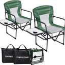 2 Pack Camping Chairs with Side Table & Cup Holder 400 lbs, Green