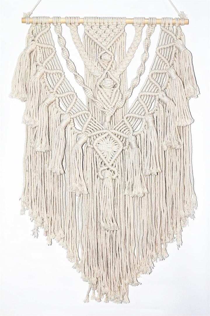 BMIDRUT Macrame Woven Wall Hanging Tapestry Boho Wall Art Handmade Macrame Tapestry for Wedding Bedroom Living Room Background Wall 17x30 Inch (Beige)