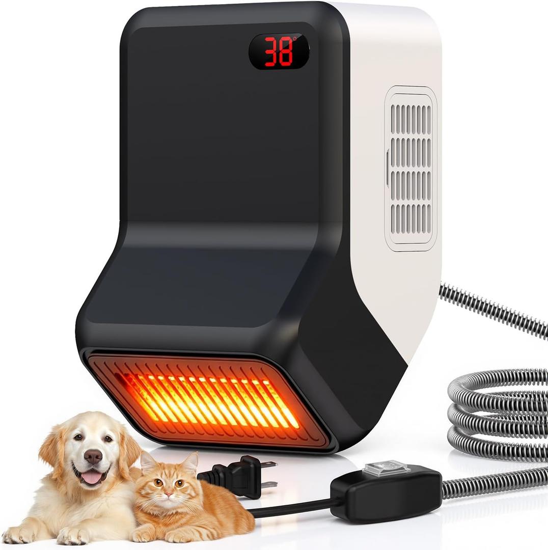 Dog House Heater With Thermostat,Pet Heater With Safe Overheat Protection And 6FT Anti Chew Cord,2 Heating Mode (600/300W) Pet Warmer Suitable For Dogs Chicken Coops Rabbits