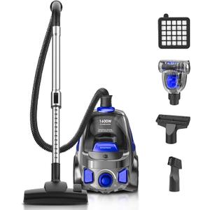 32Kpa 1600W Canister Vacuum Cleaner(Energy Class A), Cyclon Power, Dust Full Indicator, Double HEPA Filter, 3.7Qt Large Capacity, Lightweight Vac for Hard Floors, Carpets, Pet Hair, Blue