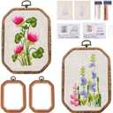 Elecrelive 2 Sets Flower Embroidery Starter Kit for Beginners Adults Stamped Cross Stitch Kits 2 Embroidery Hoops & Fabric & Threads & Needles