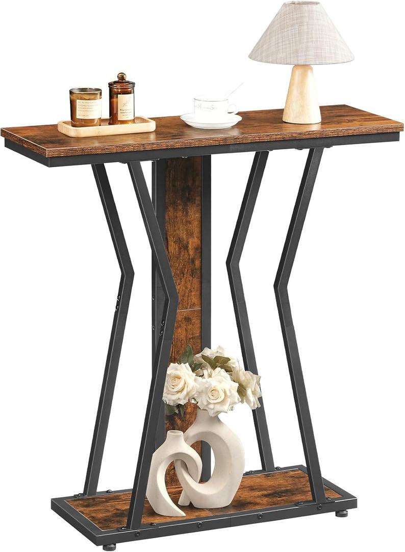 HOOBRO Narrow Console Table, 29.5" Small Entryway Table with Storage, 2-Tier Sofa Table Behind Couch, Modern Style, for Living Room, Hallway, Foyer, Bedroom, Rustic Brown and Black BF66XG01