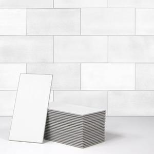 SUNWINGS 100-Sheet Subway Peel and Stick Backsplash Tile, 6" x 3" White Mixed Stone Composite Handmade Looks Self Adhesive Waterproof Wall Tile, Stick on Tiles for Kitchen Bathroom Shower Fireplace