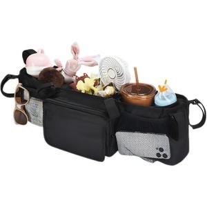 Double Stroller Caddy, Foldable Lightweight Organizer, Three Compartment Storage, Travel Accessory with Portable Design for Parents Kids Mom Dad Daily Home Outdoor Camping Walking Trips