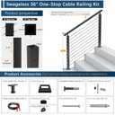 4-12FT Swageless Black Stair Cable Railing Kit 36Inch 2 Stair Post Kit Fit 28-38 Degree Stairway, Cable Railing System with Patent Terminal for Staircase, Railing Kit Length Adjustable Easy DIY
