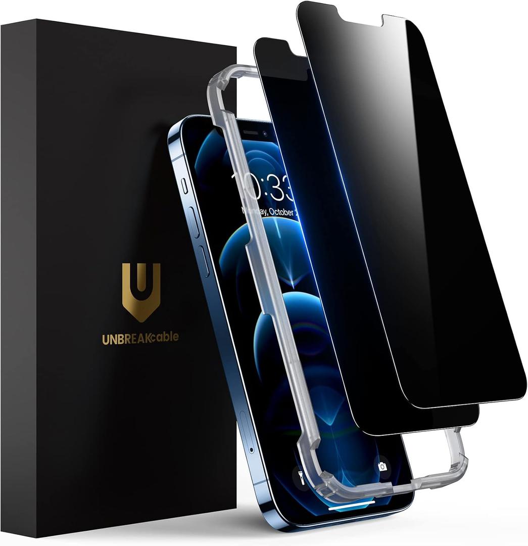 UNBREAKcable Privacy Screen Protector for iPhone 12 Pro Max, Shatterproof Tempered Glass [True 28°Anti Spy] [9H Hardness] [Easy Installation Frame] Black Protector for iPhone 12 Pro Max 6.7" - 2 Pack