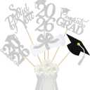 24Pcs 2026 Graduation Table Centerpieces Silver Graduation Centerpieces for Tables 2026 Silver Graduation Centerpieces Sticks for 2026 Graduation Party Table Decorations Silver