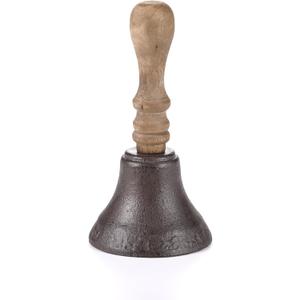 Large Hand Bell, 7.08" H Cast Iron Call Bell with Wooden Handle, Super Loud Hand Bell for Weddings, School Classroom Service and Church