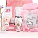 Mothers Day Birthday Gifts for Women Self Care Gift Get Well Soon Gifts, Rose Relaxing SPA Gift Basket Care Package, Luxury Flannel Blanket Mother's Day Gift for Mom Her Wife Grandma Daughter Pink