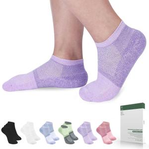 Bulinlulu Diabetic Socks for Women Men, 6 Pairs Low Cut Non Binding Diabetic Socks for Women (Medium, Purple/Green/Orange Red/Pale Purple/Black/White)