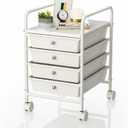 4-Tier Utility Cart with 4 Drawers, Rolling Utility Cart with 2 Lockable Caster Wheels, Multipurpose Mobile Rolling Drawer Cart for Office Bathroom Kitchen, Ivory White