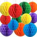 Rainbow Paper Honeycomb Balls,12 Pack Colourful Hanging Tissue Pom Poms for Mexican Engagement Fiesta Cinco De Mayo Party Decorations