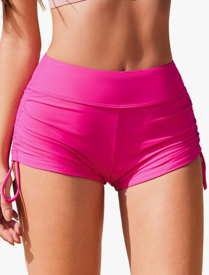 AI'MAGE Womens 3" Swim Board Shorts High Waisted Bathing Suit Bottoms Boy Shorts Adjustable Ruched Side Bikini Shorts, L