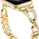 Slim Band Compatible with Apple Watch Bands 40mm 41mm 42mm 38mm 44mm 45mm 46mm 49mm Women, Thin Dressy Metal Stainless Steel Bracelet with Bling Diamond for iWatch Series 11 10 9 8 7 6 5 4 3 SE Ultra