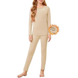 Arshiner Girls Thermal Underwear Set Long Johns Cold Weather Kids Base Layer Top Bottom Warm Winter Khaki 10-11 Years