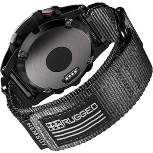 Compatible With Garmin Watch Band, Super Rugged Nylon Sports Strap With Woven Loop Design, For Fenix/Forerunner/Approach/MARQ/Quatix/D2 Series Tough Replacement Band For Men (20MM / Small (6.4'' to 7.4''), Black)