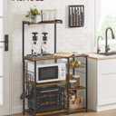 VASAGLE Baker's Rack, Microwave Stand, Kitchen Storage Rack with Wire Basket, 6 Hooks, and Shelves, for Spices, Pots, and Pans, Rustic Brown and Ink Black UKKS35X, 35.4"W x 52.8"H