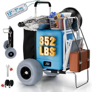PYY Beach Cart for Sand with 13" Big Balloon Wheels Flodable Aluminum Wagon