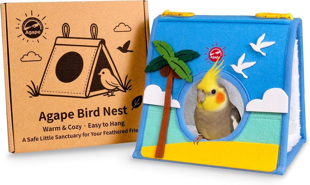Agape Warm Bird Nest Hammock for Cage, Plush Bird Bed House Hideaway Hut, Birdcage Accessories for Parakeet, Budgie, Cockatiel, Lovebird, Conure, Aviary, Bird Playstand for Cages, Nido para Pjaros (Beach)