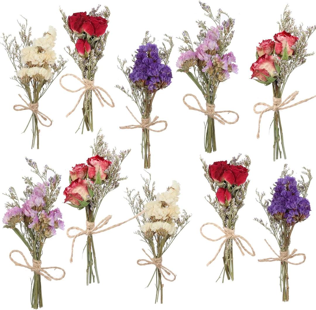 10 Pack Dried Flower Bouquets Mini Dried Flower with Stem Forget Me Not Dried Embossing Natural Flower Bundles Artificial Flower Dried Floral Arrangement for Vase DlY Wedding Decor (Forget Me Not)