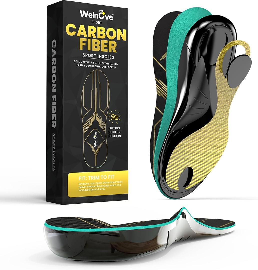 Welnove Carbon Fiber Sports Insoles with Arch Support | Jump Higer & Run Faster Stabilize Better Athletic Insoles for Running, Basketball | Shock Absorption & Energy Return,NOT for Cleats-M,Gold Welnove Carbon Fiber Sports Insoles with Arch Support | Jump Higer & Run Faster Stabilize Better Athletic Insoles for Running, Basketball | Shock Absorption & Energy Return,NOT for Cleats-M,Gold