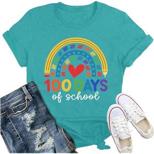 Women 100 Days of School Shirt: 100 Days Brighter T-Shirt Teach Print Tshirt 100 Days Teacher Gift Tops
XXL