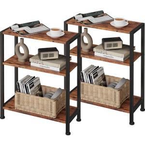 3-Tier Side Table Set of 2, Small End Table, Sofa Side Table for Narrow Spaces, Slim End Table, Nightstand Table, for Living Room Bedroom Office, Rustic Brown