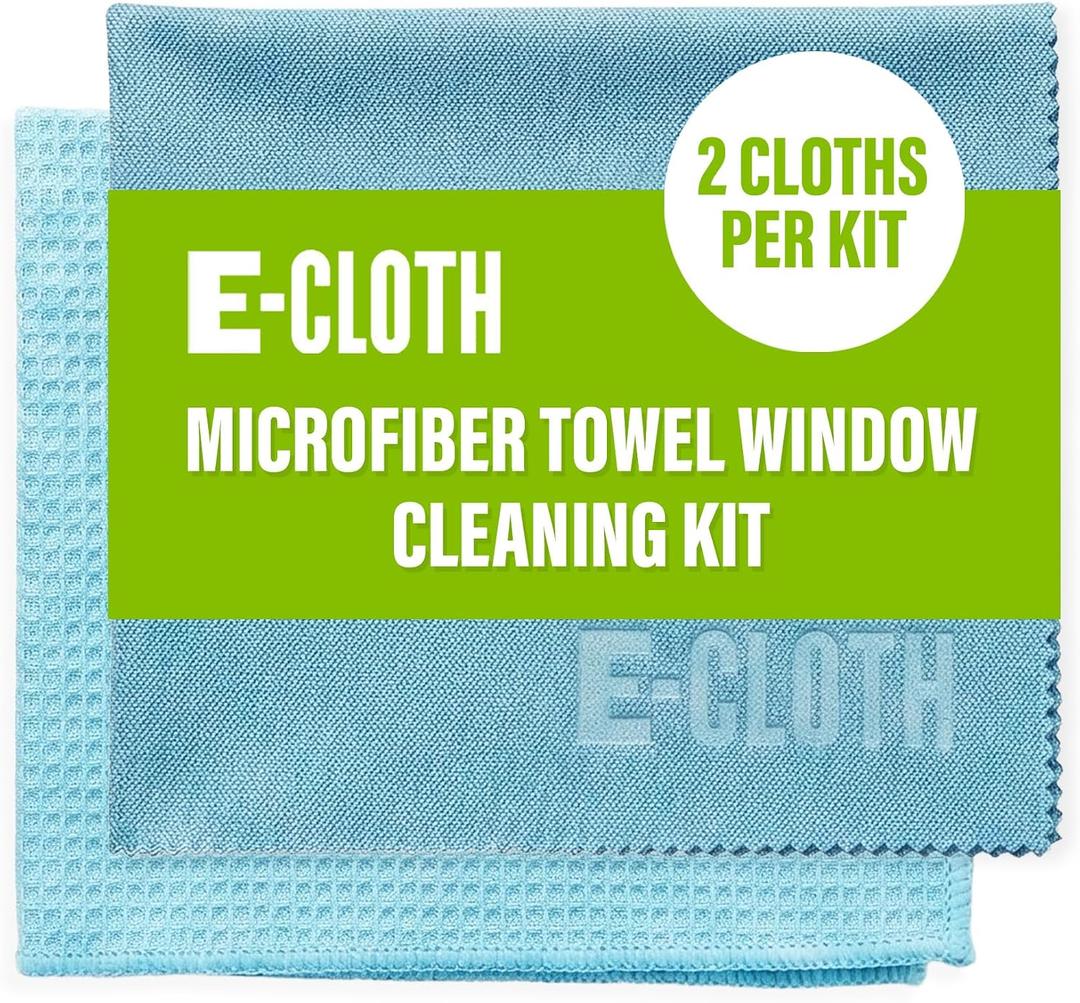 E-Cloth Window Cleaning Cloth Kit - Reusable Durable Towels, Washable & Long Lasting, Glass Cloth for Windows, Mirrors, Cars, Lenses & Screens, Streak Free Shine, Microfiber - Alaskan Blue