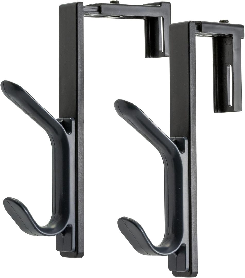Officemate Cubicle Panel Coat Hooks, Adjustable Double Hook for Office Partitions, Fits 1.25"–3.5" Panels, Charcoal, 2 Pack (22009)