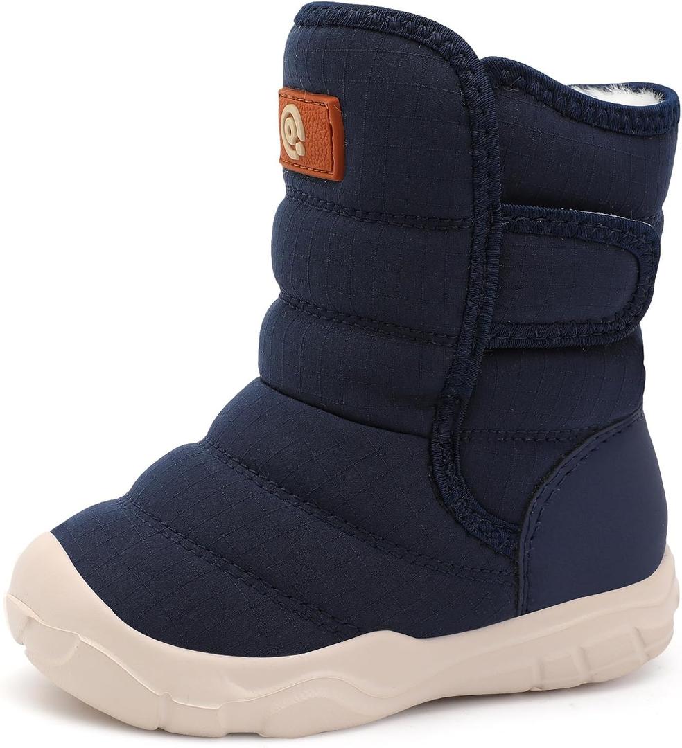 QFH Toddler Boys Girls Winter Warm Shoes Water-Resistant Comfy Non-Slip Snow Boots Cold Weather Insulated Outdoor Walking Shoe (7.5 Toddler, Navy Blue)