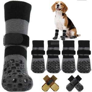 Kuoser Dog Socks with Grippers to Prevent Licking Paws, 4 Pcs Non Slip Dog Booties Paw Protector for Hardwood Floors, Double Sides Dogs Grippy Socks, Small