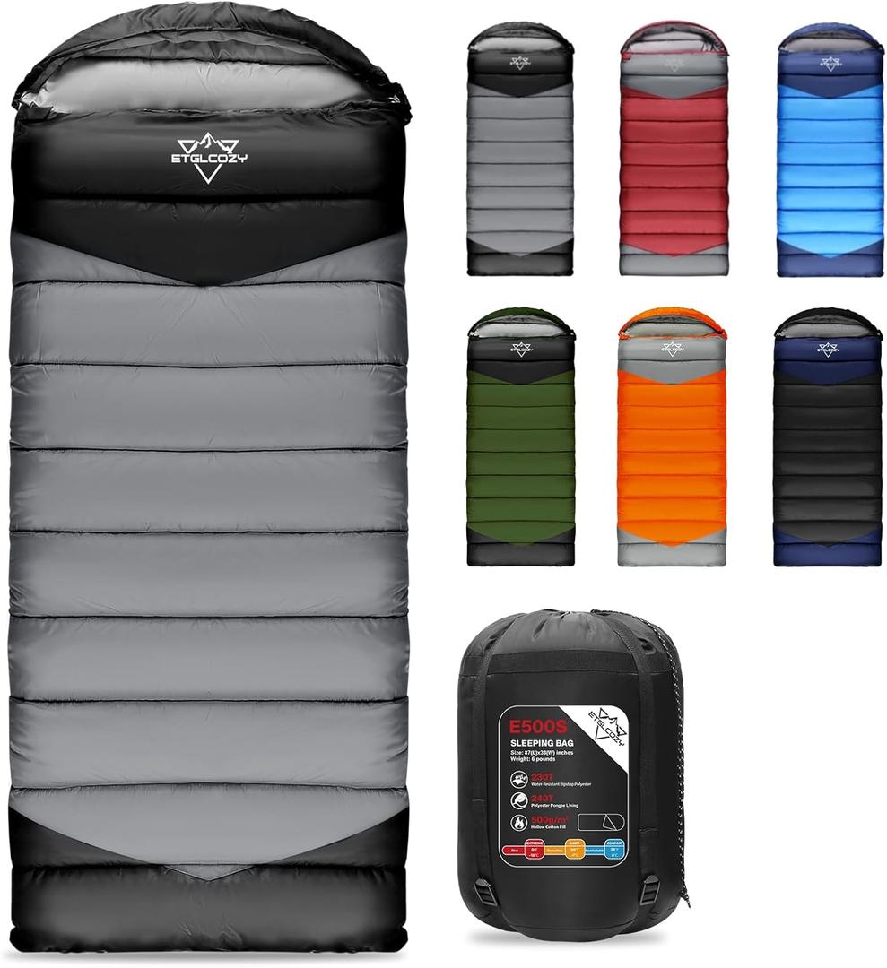 Sleeping Bags for Adults Kids Cold Weather & Warm, Backpacking Camping 0 Degree Winter Sleeping Bag for Girls Boys, Big and Tall, Lightweight Compact 3-4 Season Outdoor Indoor (30-50F-6lbs-Black/Gray)