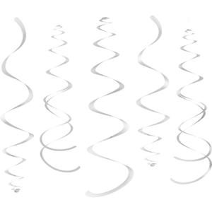 Silver Party Hanging Swirl Decorations Plastic Streamer for Ceiling, Pack of 28