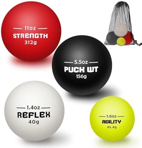 4 Pcs Hockey Stick Handling Balls 4 Weights Roller and Street Hockey Balls Training Aids Field Ball Training Equipment for Youth Beginner Advancer Indoor Outdoor Practice Skills Speed Reaction