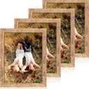 iRahmen 8.5x11 Picture Frame Set of 4, High Definition Real Glass Rustic Brown Frame, Wood Photo Frames 8.5 by 11 Diploma Document for Wall Hanging and Tabletop Display