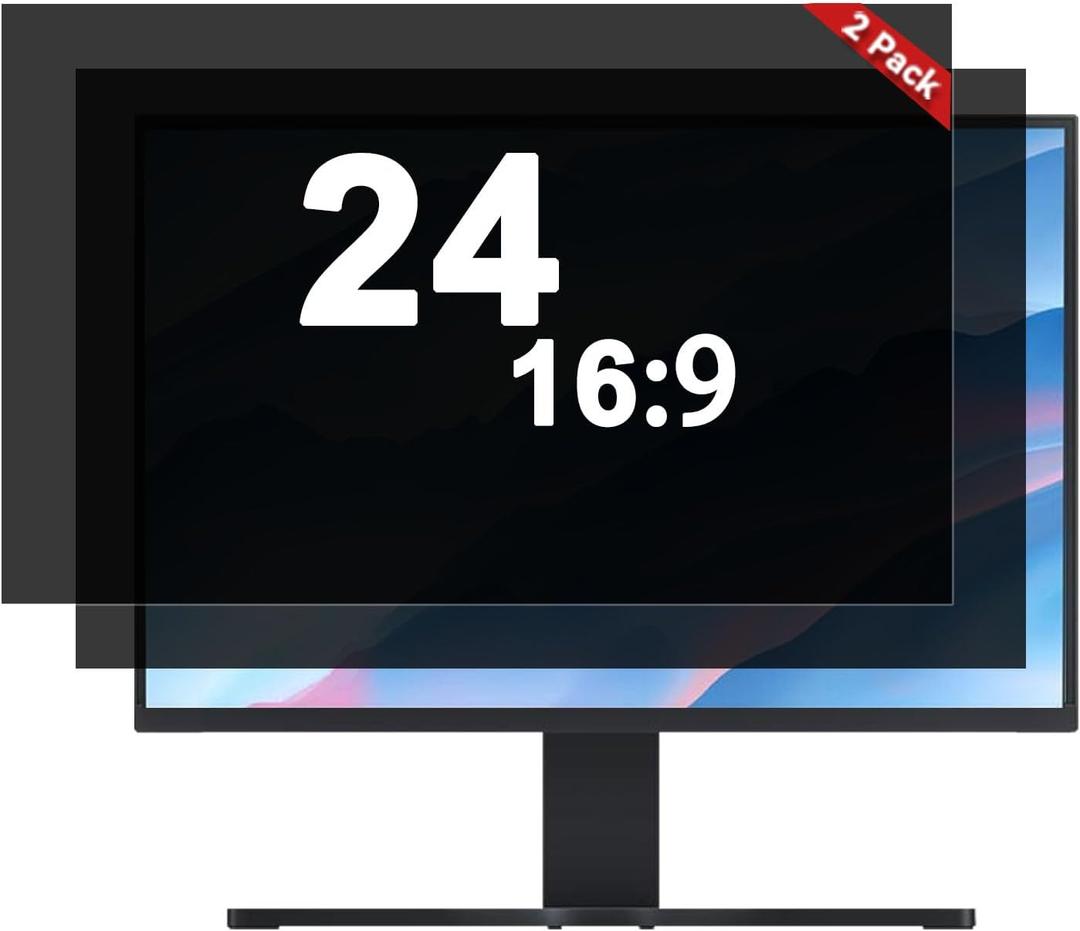 [2-Pack] 24 Inch Computer Privacy Screen Filter (16:9 Aspect Ratio) - Removable, Anti Glare & Blue Light Blocking, Compatible with HP Dell ASUS Acer Samsung Monitors