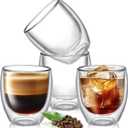 5 Ounces Set of 4 Double Walled Glass Coffee Mugs Insulated Layer Coffee Cups Borosilicate Glass Espresso Double Insulated Clear Glass Coffee Mug for Hot Beverages