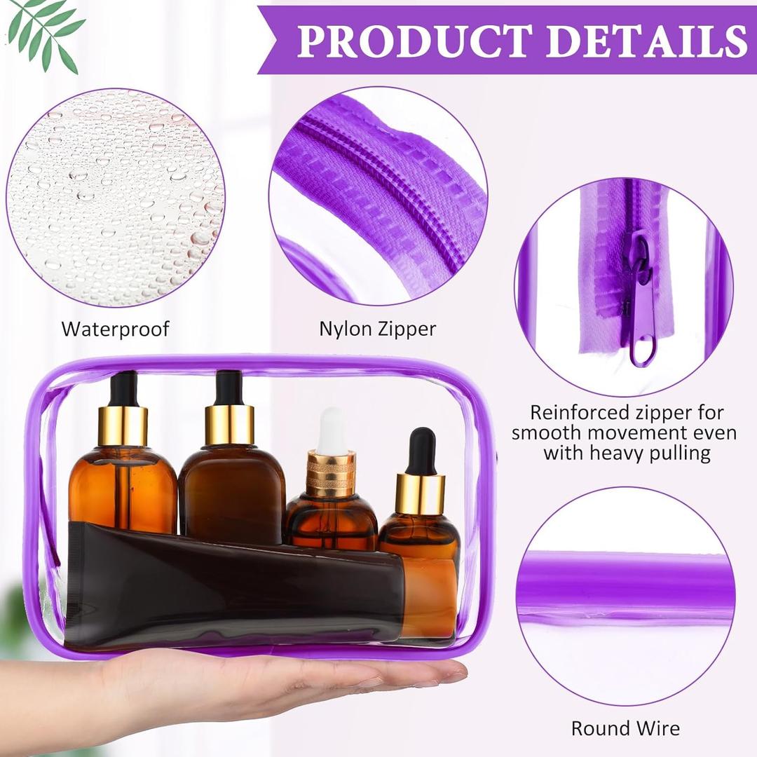 Weewooday 7 Pieces Clear Makeup Bags Cosmetic Storage Bags PVC Zipper Pouches Travel Waterproof Makeup Plastic Case for Women Organizing Toiletries Traveling Bathroom(Large,Purple)