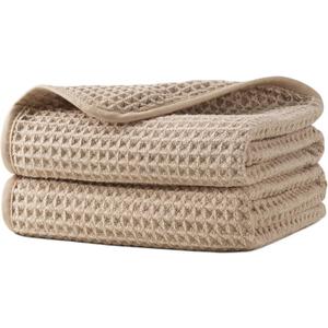 Microfiber Waffle Hand Towels, 2 Pieces, Soft, Absorbent, Fast Drying, Lint Free 430 GSM (Beige)