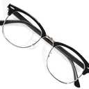 OPTOFENDY Reading Glasses for Women Men, Half Frame Retro Semi Rimless Blue Light Blocking Computer Readers, Clear Lens (Black)