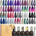 ROSALIND 24PCS Cat Eye Gel Nail Polish Set with Glitter Glossy Matte Top Coat Base Coat, Color Changing Glitter Shinny Effect Magic Gel Polish Set Soak Off Nail Gel Polish Nail Art